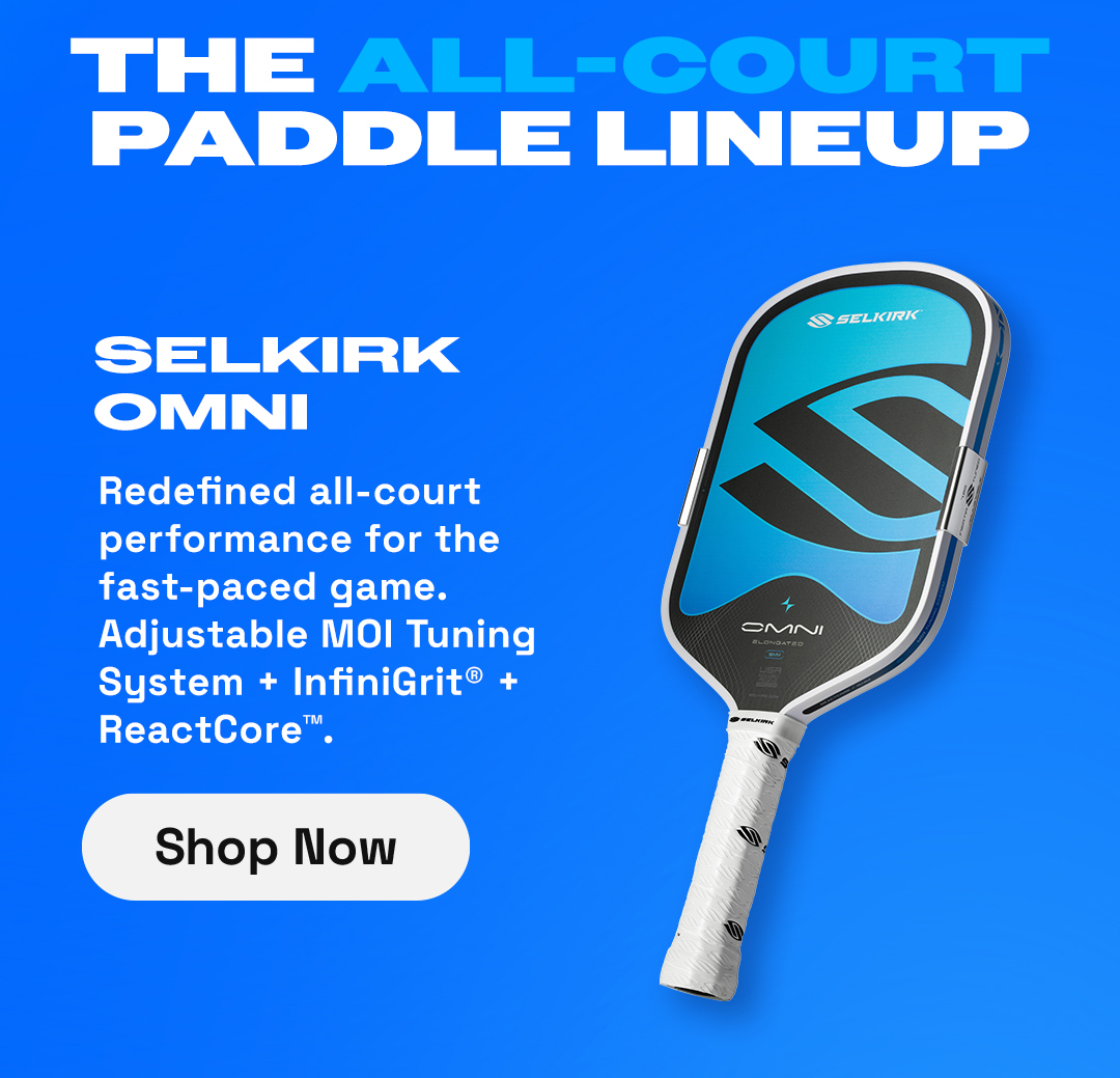 Selkirk OMNI. Redefined all-court performance for the fast-paced game. Adjustable MOI Tuning System + InfiniGrit + ReactCore.