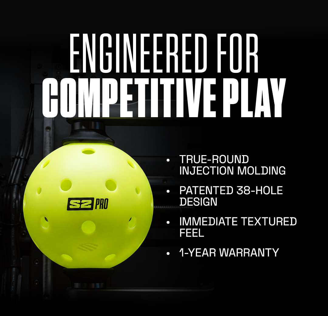 Engineered For Competitive Play: - True-Round Injection Molding, - Patented 38-Hole Design, - Immediate Textured Feel, - 1-Year Warranty.