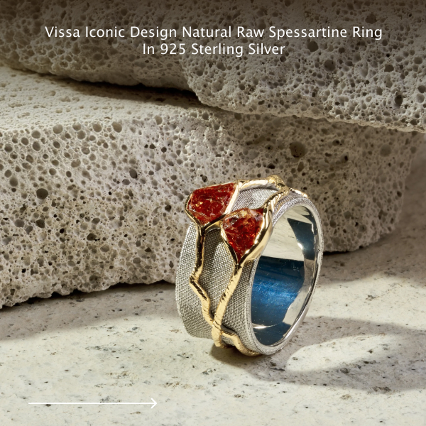 Vissa Iconic Design Natural Raw Spessartine Ring in 925 Sterling S Vissa Iconic Design Natural Raw Spessartine Ring in 925 Sterling S