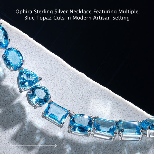 Ophira Sterling Silver Necklace Featuring Multiple Blue Topaz Cuts in Modern Artisan Setting Ophira Sterling Silver Necklace Featuring Multiple Blue Topaz Cuts in Modern Artisan Setting
